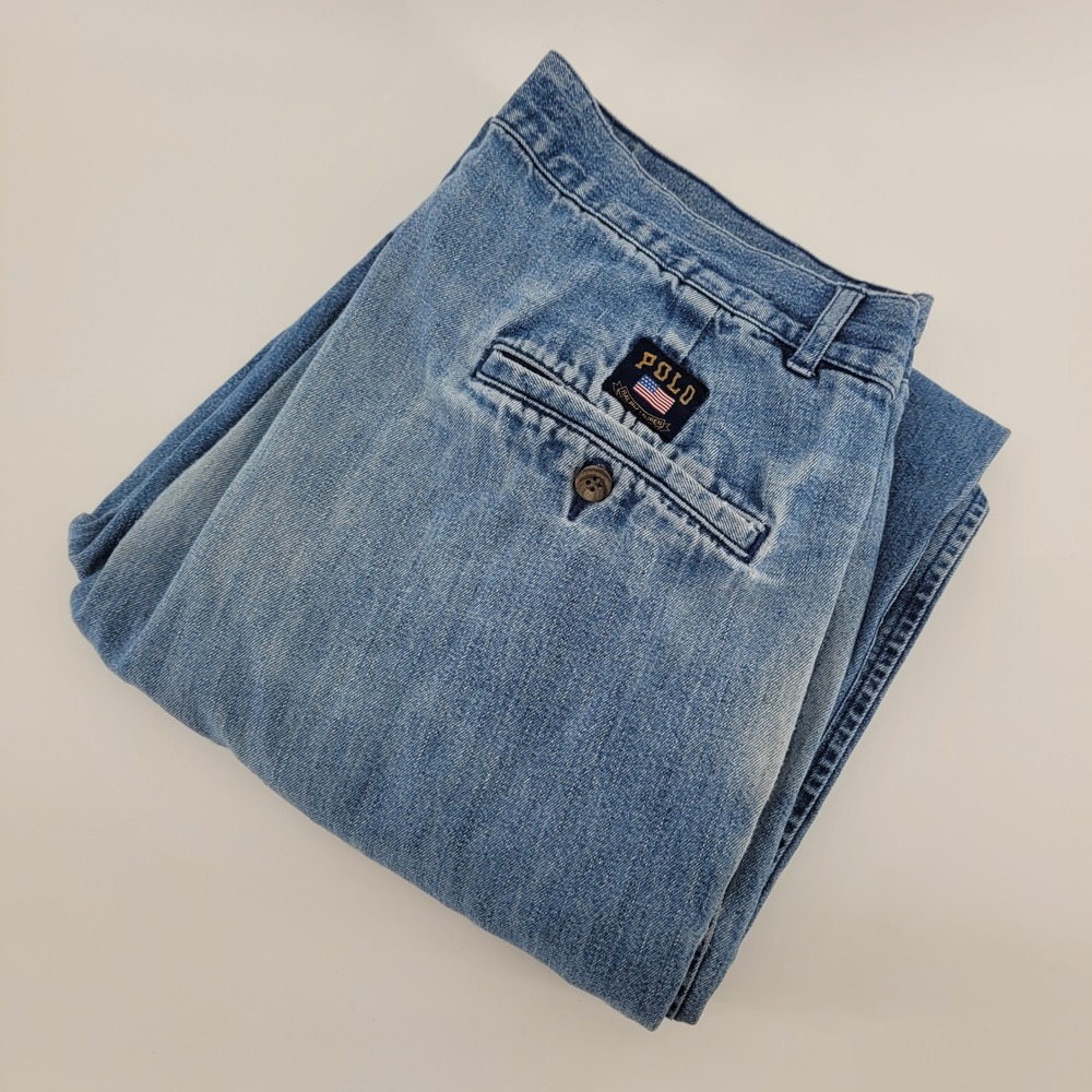 Polo Ralph Lauren Jeans Mens 33x32 Light Wash Pleated Relaxed Fit Denim